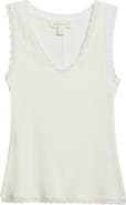 Treasure & Bond Pointelle Lace Trim Cotton Blend V-Neck Tank