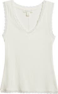 Treasure & Bond Pointelle Lace Trim Cotton Blend V-Neck Tank