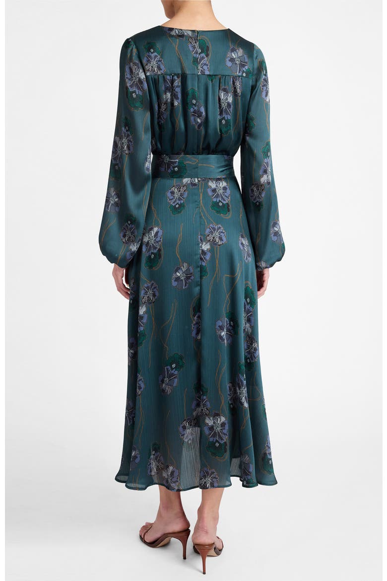 Aubree Long Sleeve Printed Midi Dress, Alternate, color, Steel Teal