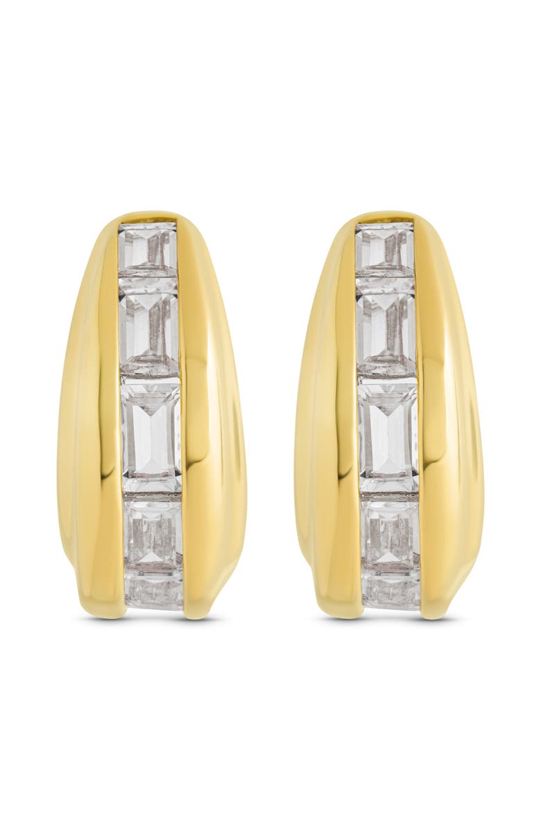 Sterling Forever Nola Cubic Zirconia Huggie Hoop Earrings, Alternate, color, Gold