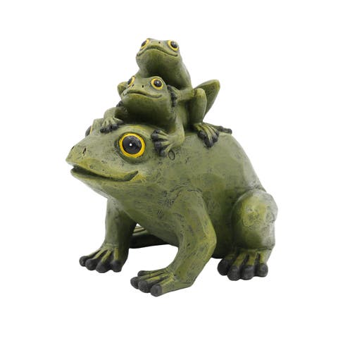Resin Stacked Green Frog Figurine Garden Accents for Spring Home Decor