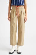 KÚR Shoelace Stripe Pleated Organic Cotton Straight Leg Pants