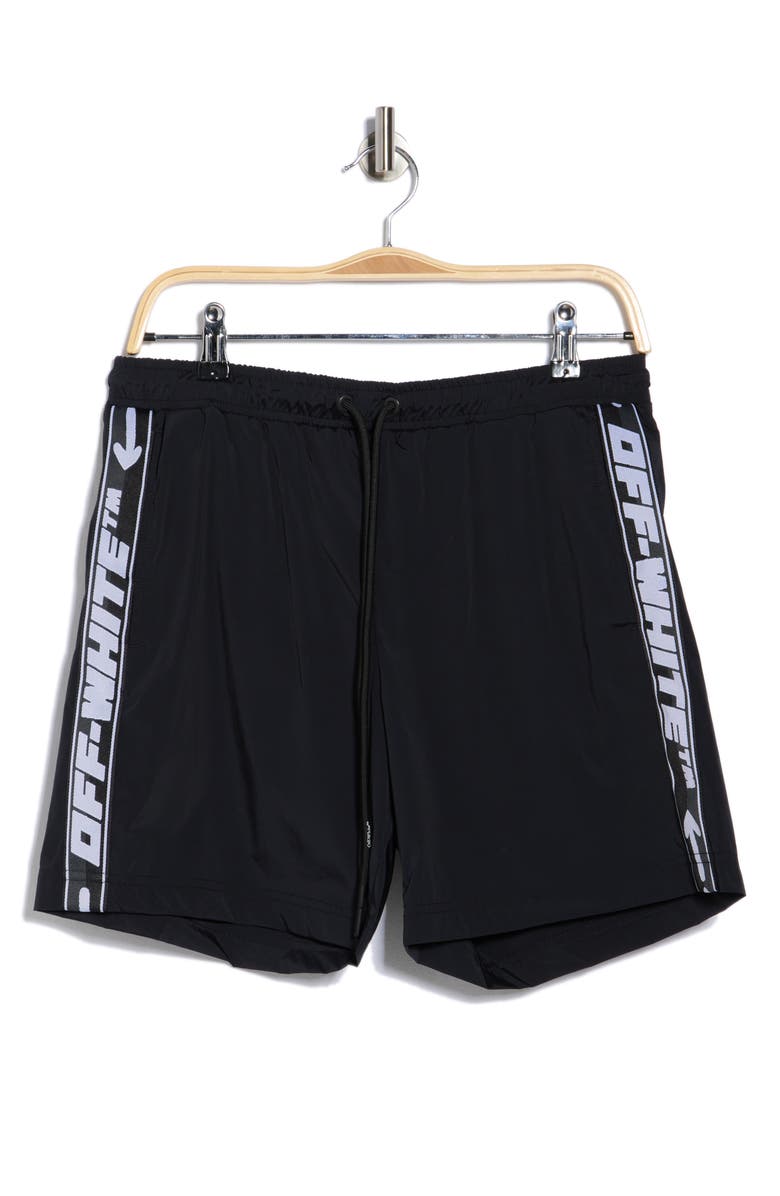 Off-White Logo Band Athletic Swim Shorts, Alternate, color, Black And White