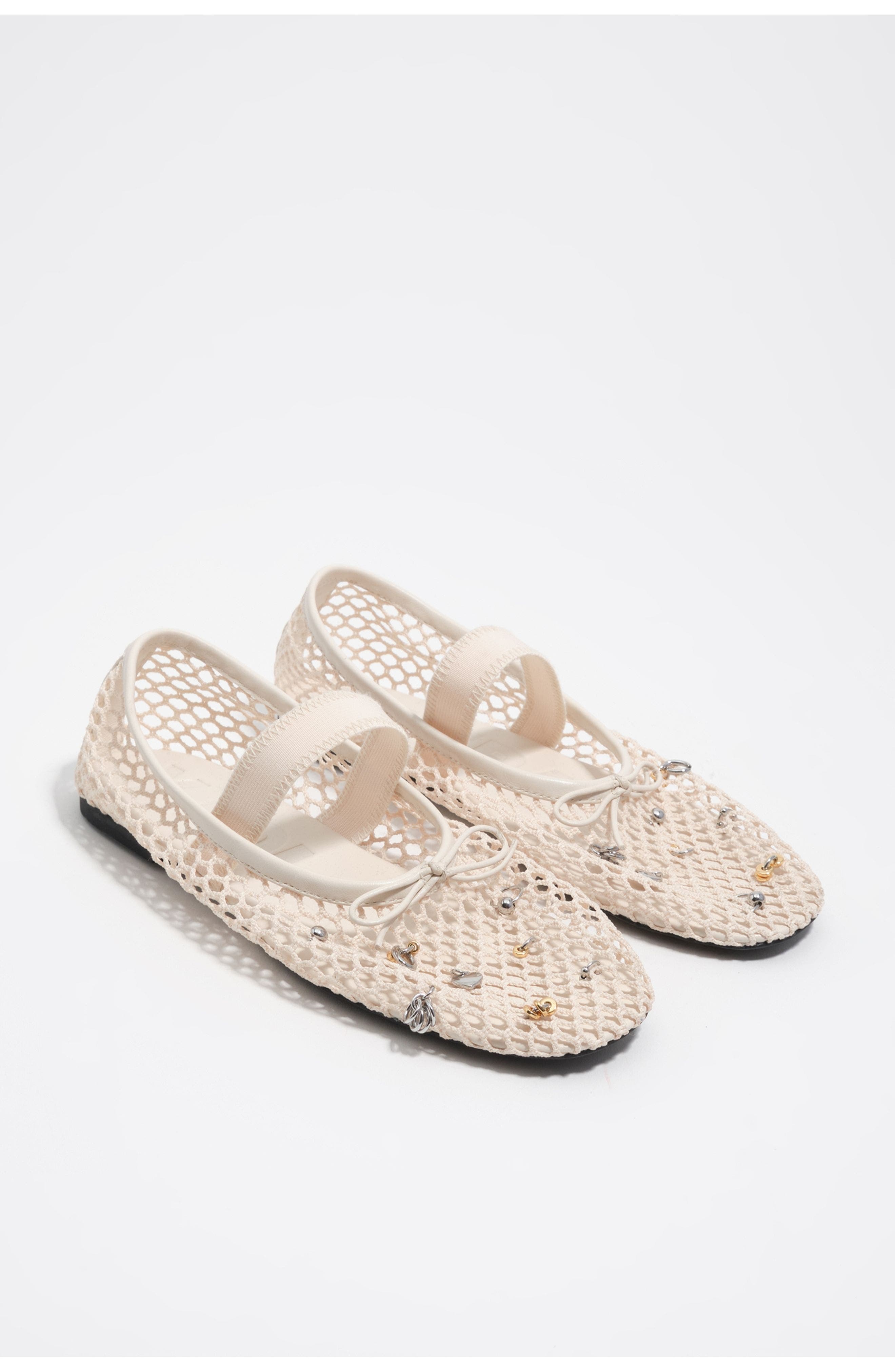 Bimba y Lola Mesh Ballerina Flats with Metal Details, Alternate, color, Off White