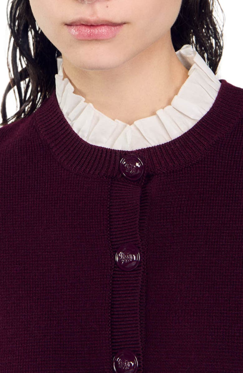 SANDRO Knit cardigan with ruffled collar, Alternate, color, 