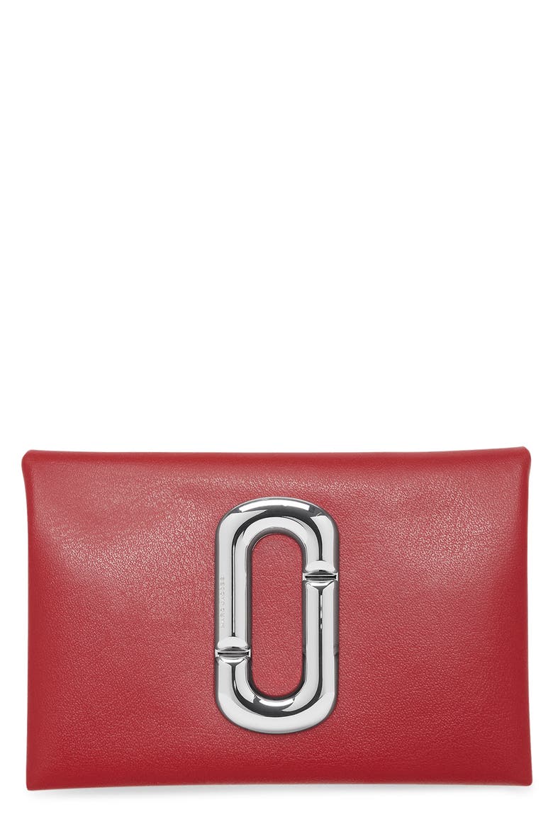 Scene Snap Leather Card Holder, Main, color, CRIMSON