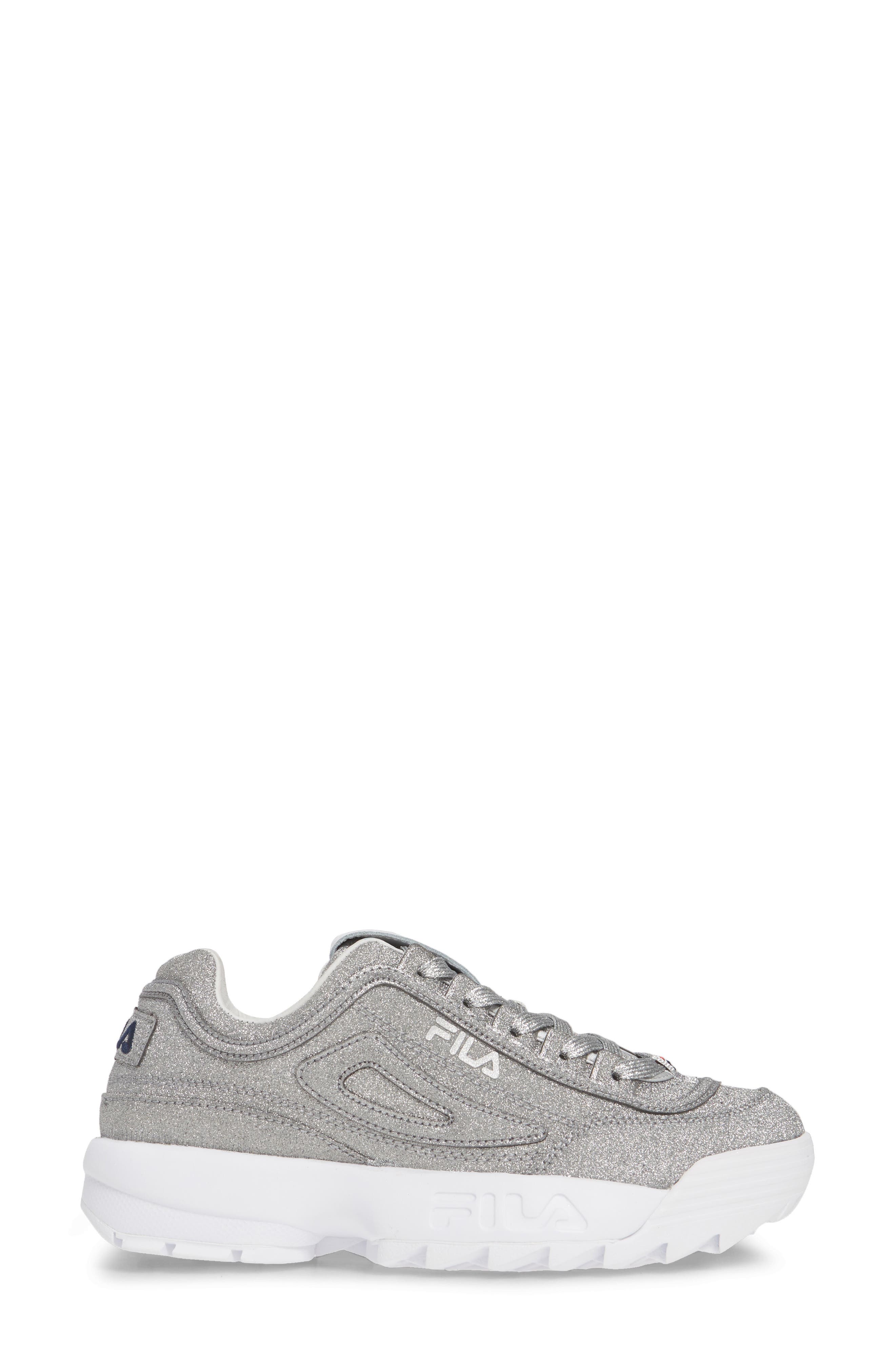 Made In Italy Disruptor 2 Glitter Sneaker, Alternate, color, SILVER/ WHITE