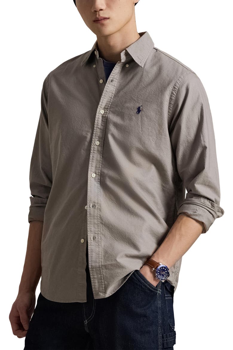 Classic Fit Garment Dyed Cotton Button-Up Shirt, Main, color, GREY