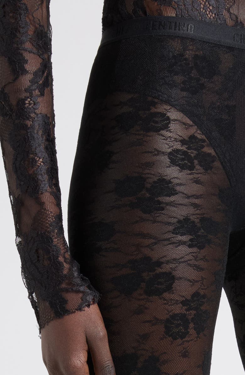 Valentino Sheer Floral Lace Tights, Alternate, color, Black