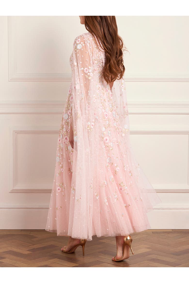 Ethereal Blooms Cape Sleeve Ankle Gown, Alternate, color, Seashell/Multi