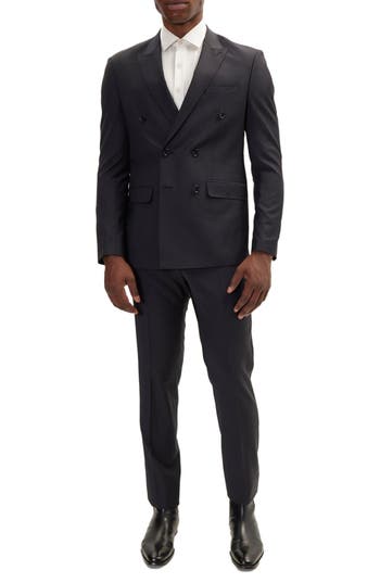 Ron Tomson Super 120s Wool Double Breasted Tuxedo Jacket
