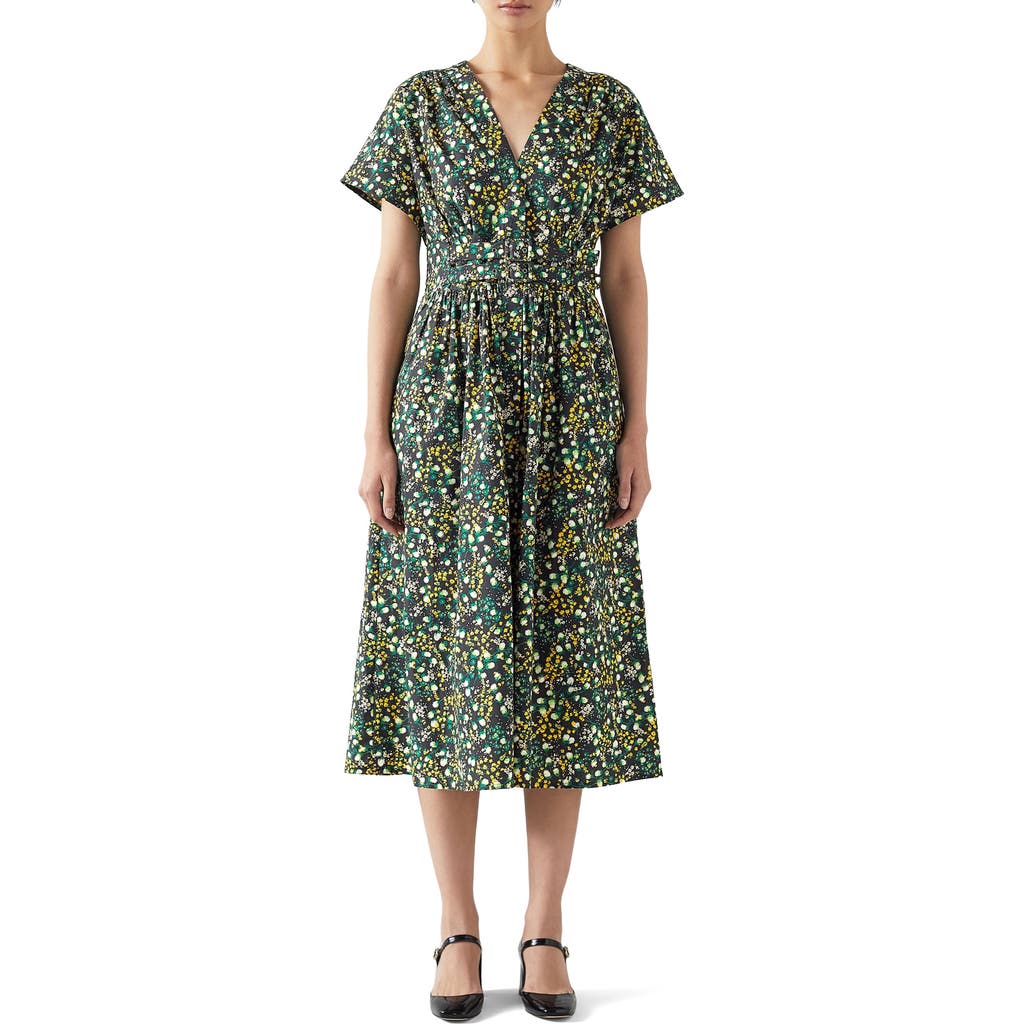 Lk Bennett Eva Meadow Midi Dress In Green/black Multi