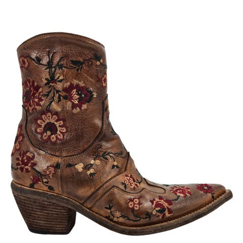 Leather Embroidered Ankle Boot