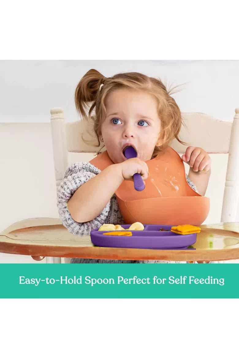 Silicone Suction Divided Plate and Spoon Toddler Training Self Feeding Set, 2-Pack, Alternate, color, Purple & Turquoise