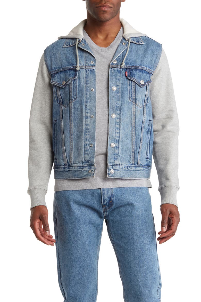 Hybrid Hoodie Trucker Jacket, Main, color, CANDY MAN