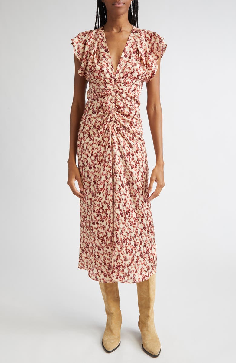 Isabel Marant Lyndsay Floral Jacquard Midi Dress, Main, color, Garnet