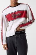GUESS JEANS Boxy Fit Long Sleeve Logo Stripe Mesh T-Shirt
