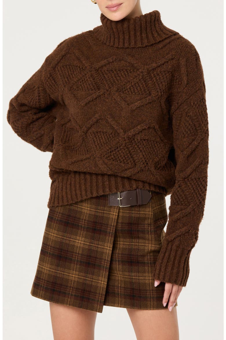 Janeth Cable Turtleneck Sweater, Main, color, BROWN