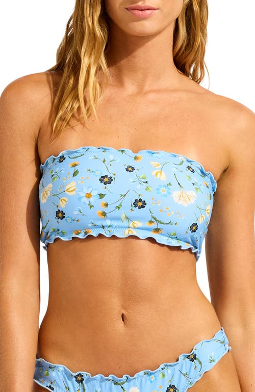 Seafolly Lettuce Edge Bandeau Bikini Top In Blue