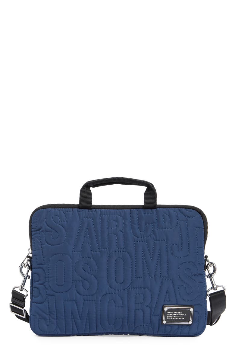 The Quilted Monogram Laptop Case with Handles, Main, color, AZURE BLUE