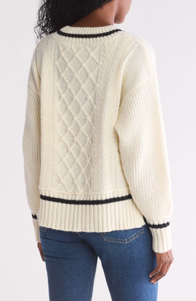 Blu Pepper Stripe V-Neck Cable Knit Sweater, Alternate, color, Ivory
