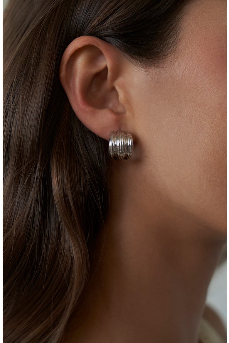 Small Elsa Shield Half Hoop Earrings, Alternate, color, SILVER