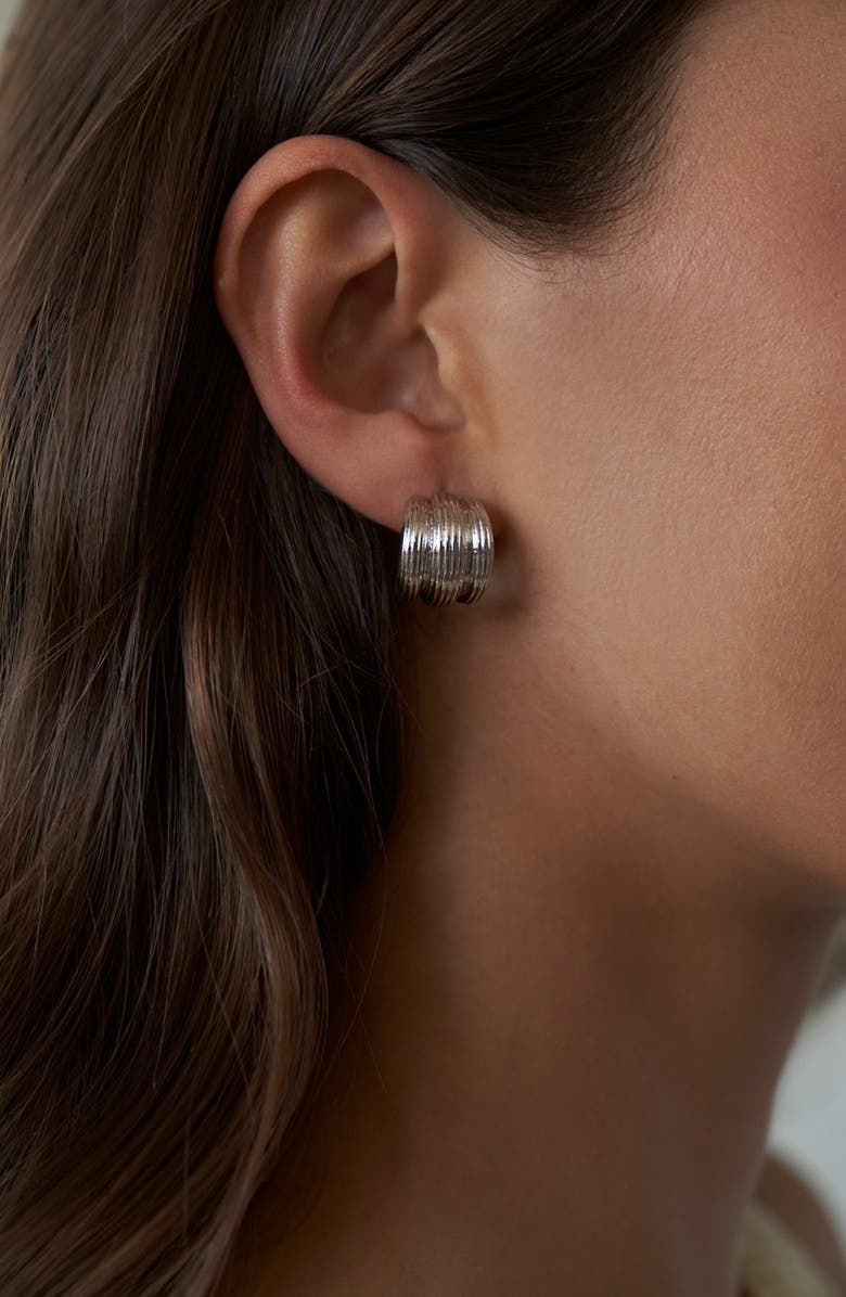 LILI CLASPE Small Elsa Shield Half Hoop Earrings, Alternate, color, Silver