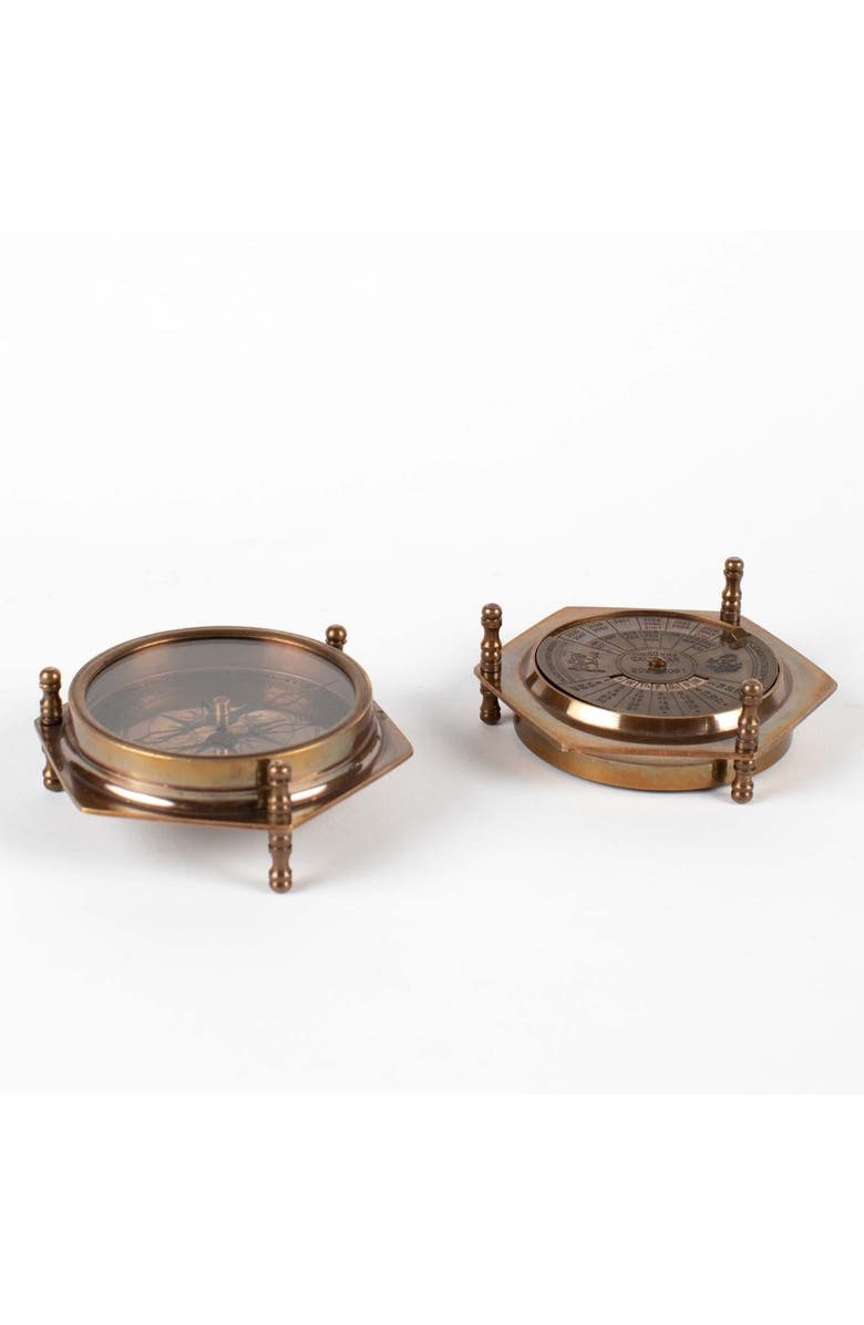 Ten Thousand Villages Compass & Calendar, Main, color, Brass