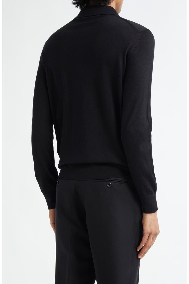Fine Gauge Cashmere & Silk Polo Sweater, Alternate, color, LB999 BLACK