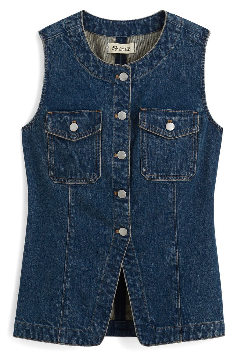 Crewneck Cutaway Denim Vest, Alternate, color, GREENDALE WASH