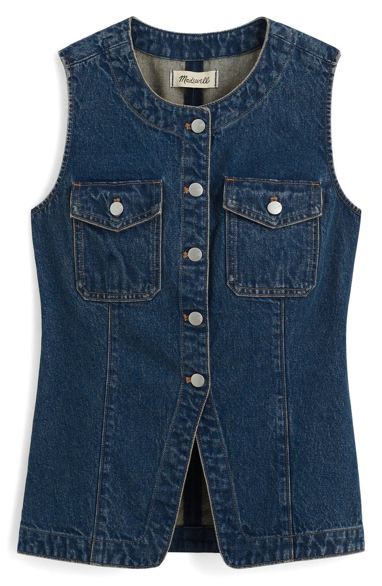 Madewell Crewneck Cutaway Denim Vest, Alternate, color, Greendale Wash