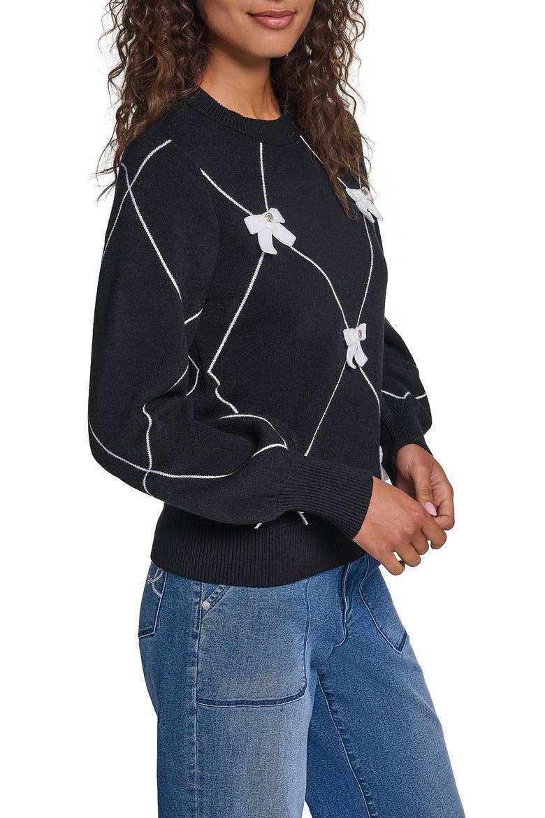 Argyle Bow Sweater, Alternate, color, BLACK/ SOFT WHITE