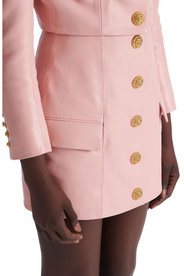 Short lambskin skirt with buttons, Alternate, color, pink