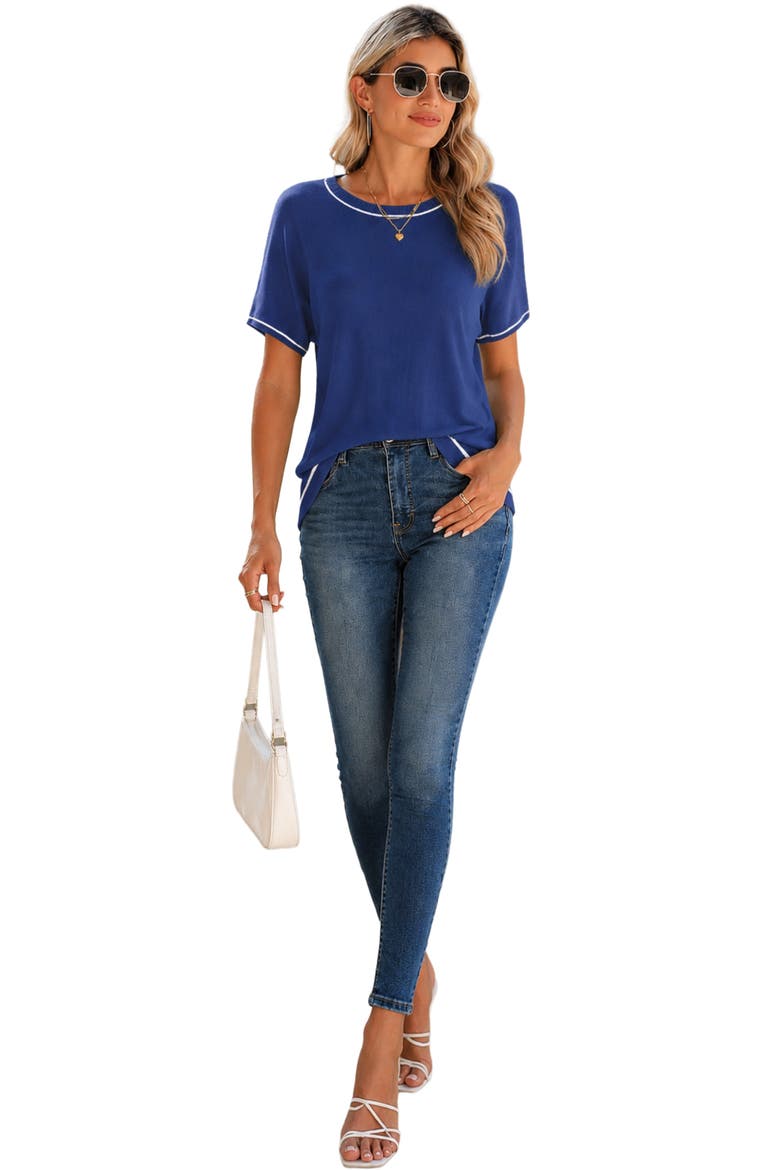 Lightweight Soft Knit Crewneck Top, Alternate, color, Blue