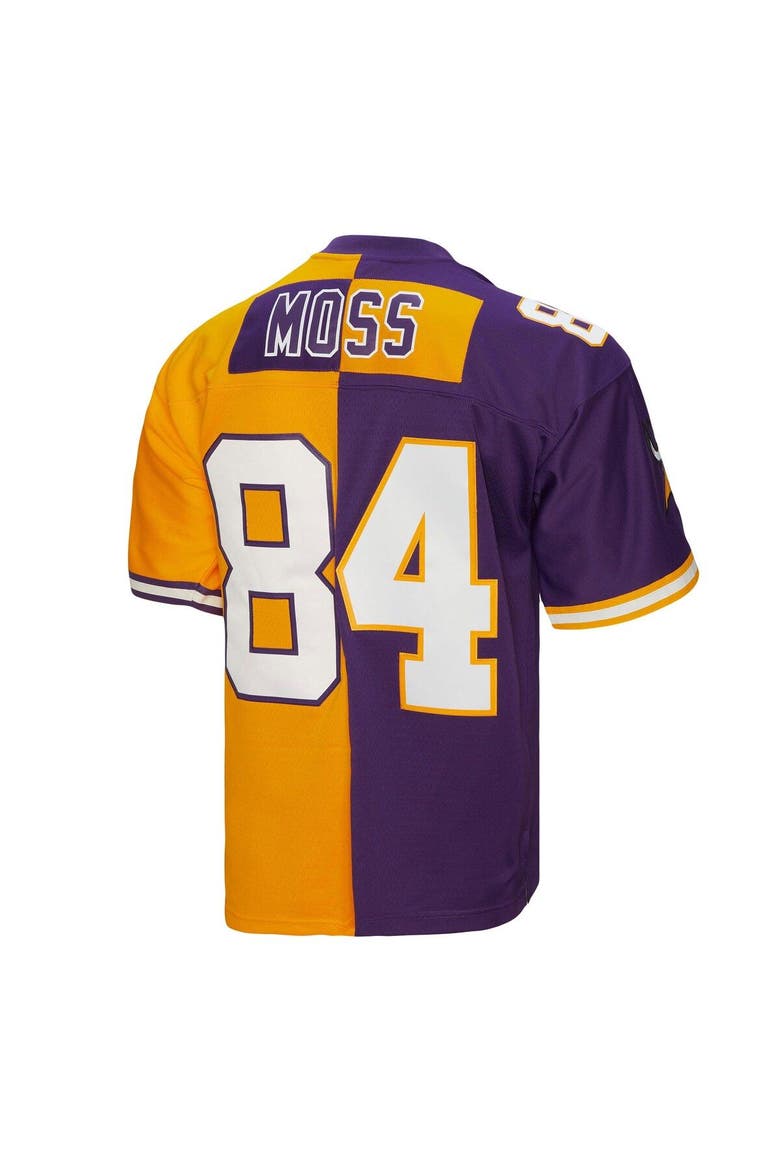 Men's Mitchell & Ness Randy Moss Purple/Gold Minnesota Vikings 1998 Split Legacy Replica Jersey, Alternate, color, Purple