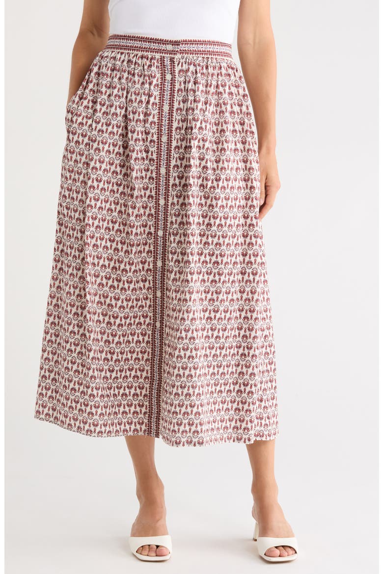 Button Front Maxi Skirt, Main, color, CREAM BRONZE GEO CROWN