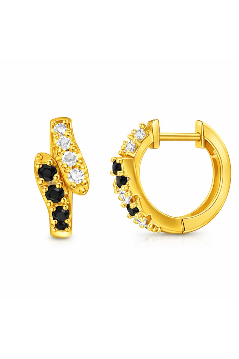 Split Pavé Black & White Huggie Hoops, Main, color, Gold
