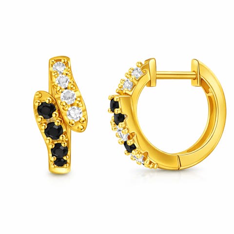 Split Pavé Black & White Huggie Hoops