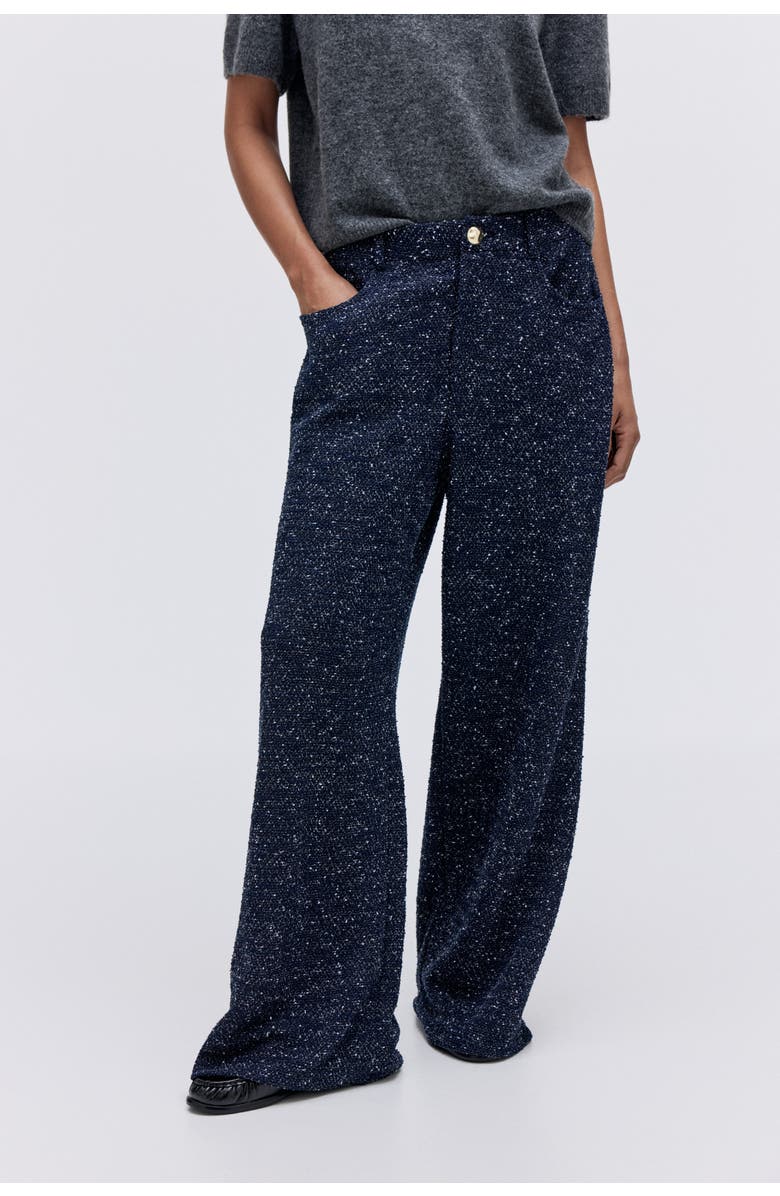 H&M Bouclé Trousers, Alternate, color, Navy Blue Melange