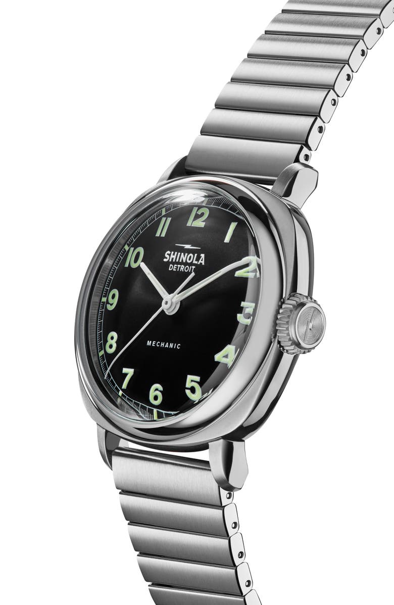 Shinola Mechanic Bracelet Watch, 39mm, Alternate, color, Black/Silver