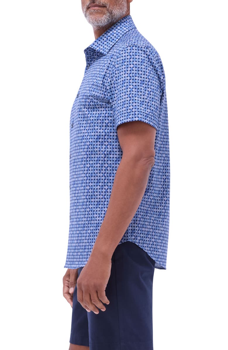 Bugatchi Miles OoohCotton<sup>®</sup> Geo Print Short Sleeve Button-Up Shirt, Alternate, color, Night Blue