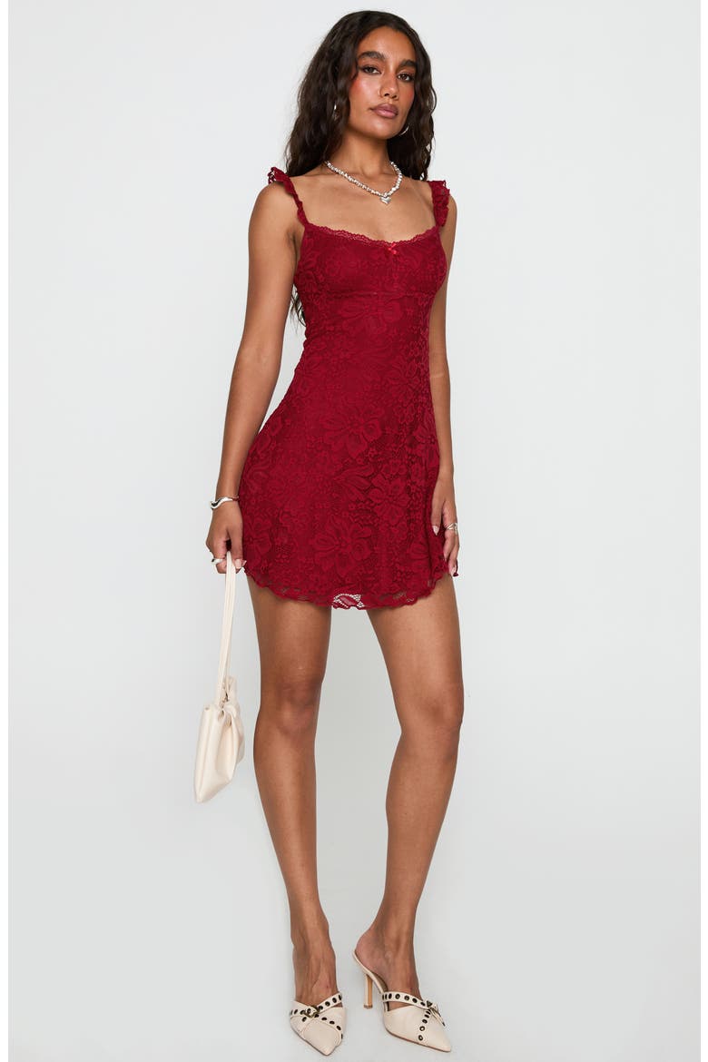 Beacall Lace Overlay Minidress, Alternate, color, RED