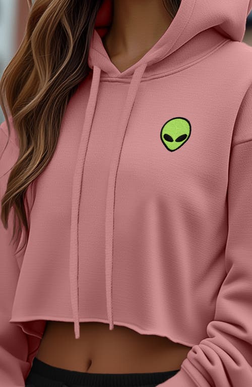 Dalix Alien Cropped Fleece Hoodie In Mauve