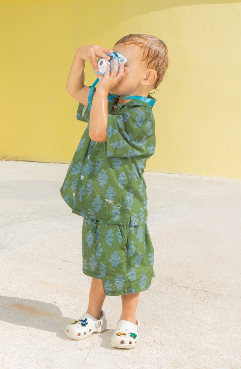 MUMZERS Kids' Cobra Cool Print Camp Shirt & Shorts Set, Alternate, color, Green