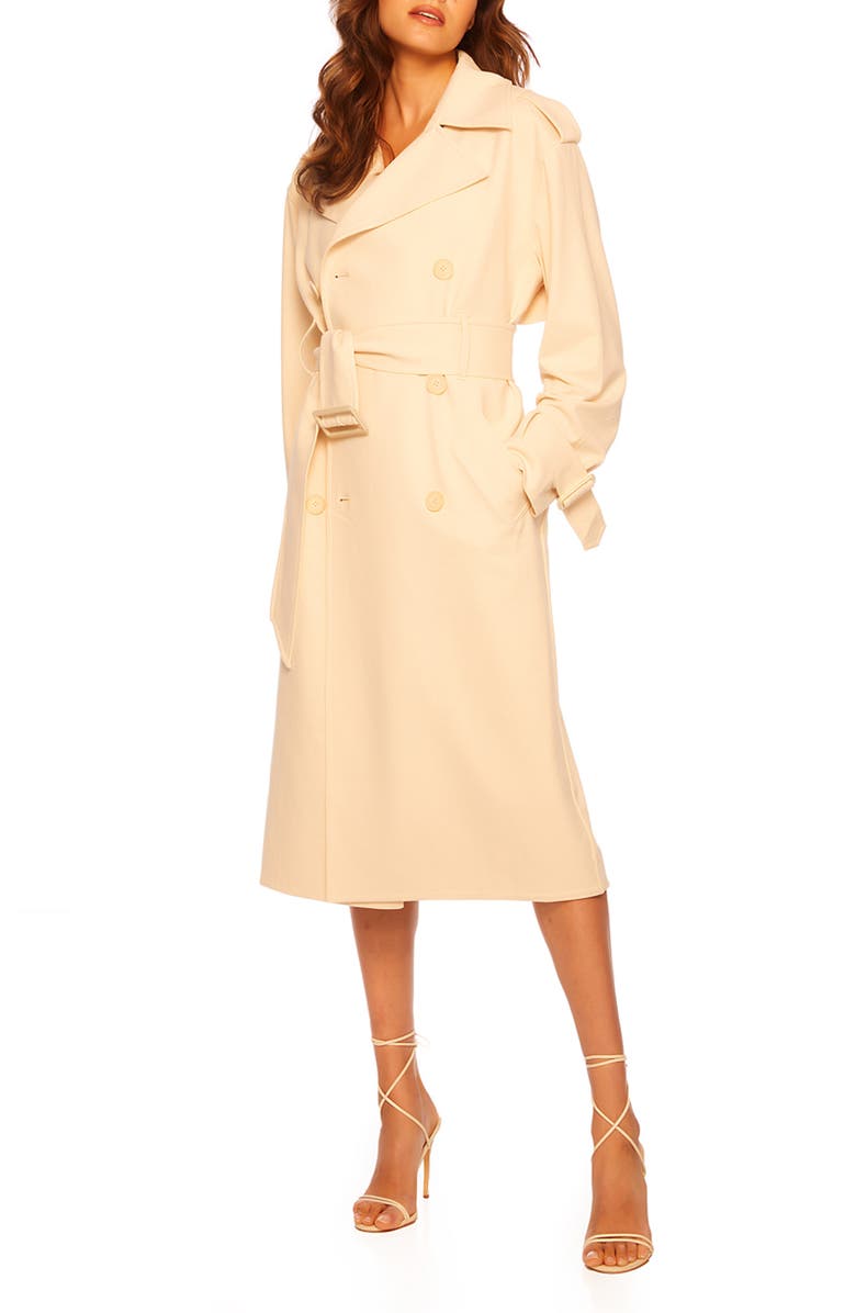 Susana Monaco Signature Stretch Trench Coat, Alternate, color, Belgian Creme