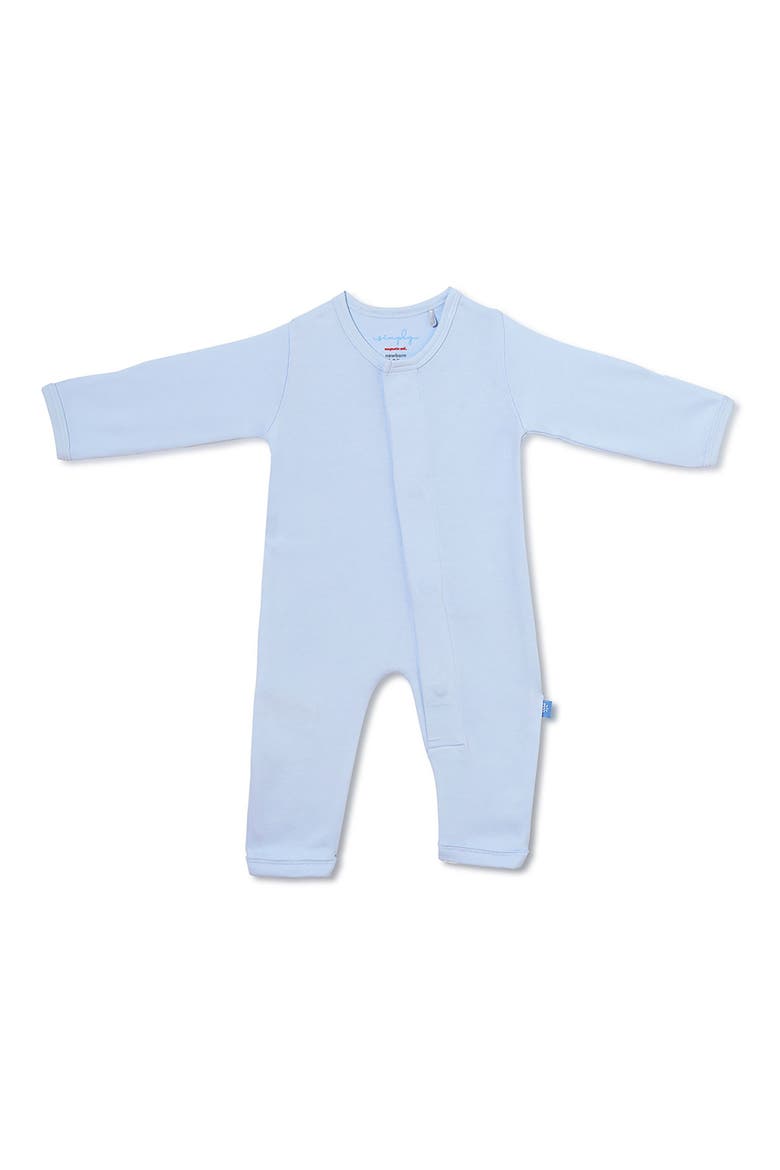 Simply Soft Baby Blue Organic Cotton Magnetic Closure Romper, Main, color, SOFT BABY BLUE