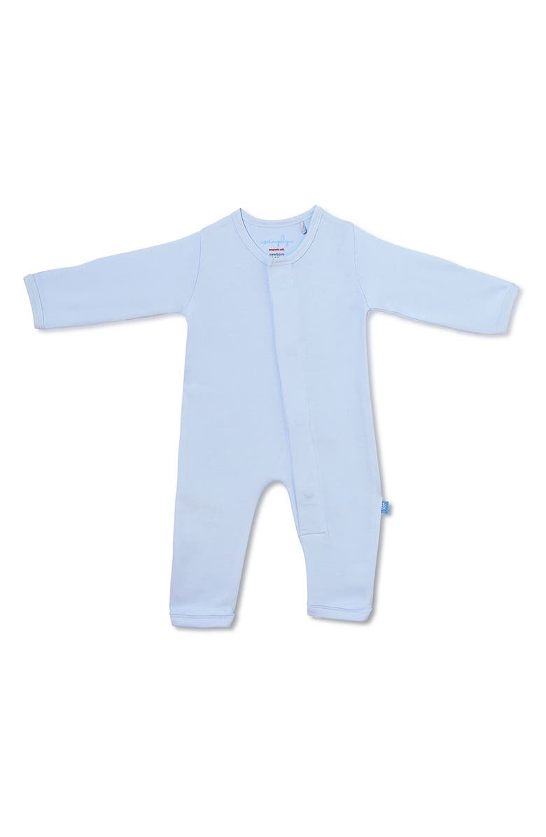 Magnetic Me Simply Soft Baby Blue Organic Cotton Magnetic Closure Romper, Main, color, Soft Baby Blue