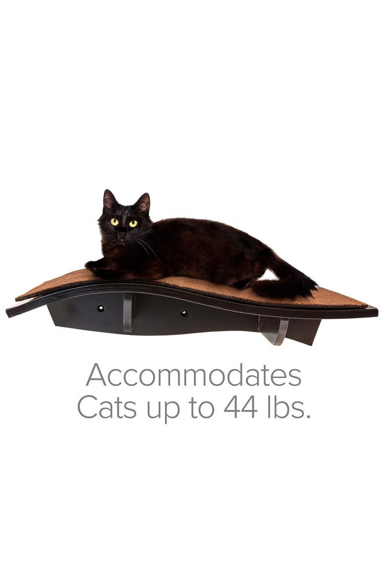 Cat Shelf, Wall-Mounted Curved Wooden Cat Perch - Holds Cats Up to 44 Lb, Alternate, color, Brown