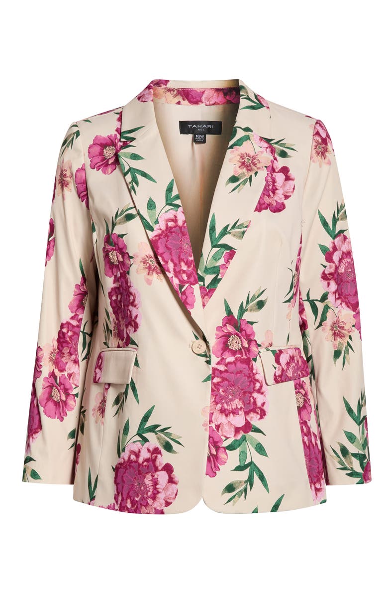 Tahari ASL Print One-Button Blazer, Main, color, Sand Berry Floral