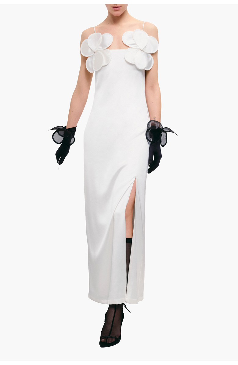 Malva Florea Long-Silhouette Sheath Dress With Delicate Straps and Floral Appliqus, Alternate, color, Ivory